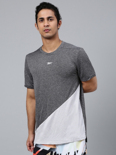 

Reebok Men Grey Melange & White Colourblocked Workout Ready Melange T-Shirt