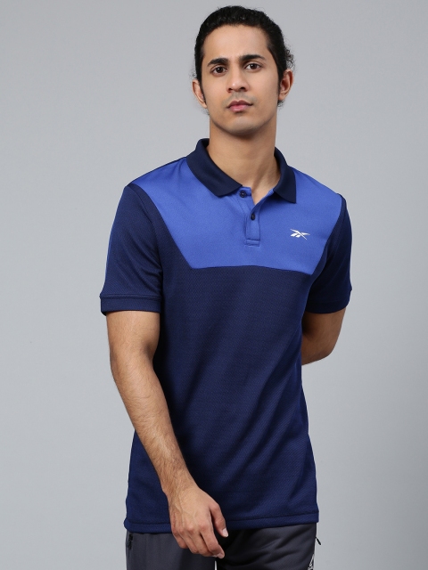 

Reebok Men Blue Colourblocked Workout Poly Polo Collar Training T-shirt