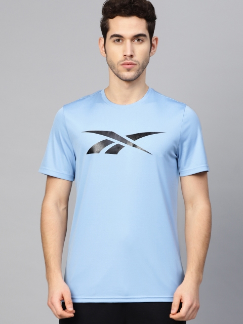 

Reebok Men Blue & Black Brand Logo Print Slim Fit Wor Training T-shirt