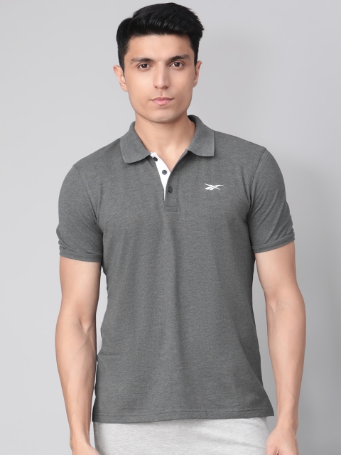 

Reebok Men Charcoal Grey Foundation COT Solid Polo Collar T-shirt