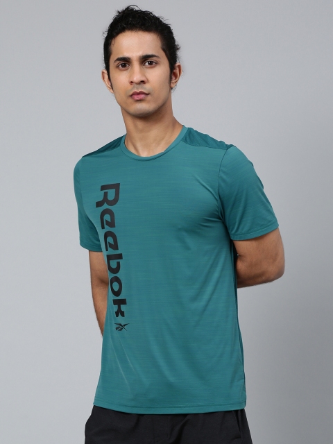 

Reebok Men Teal Green Printed Workout Ready Activchill T-Shirt