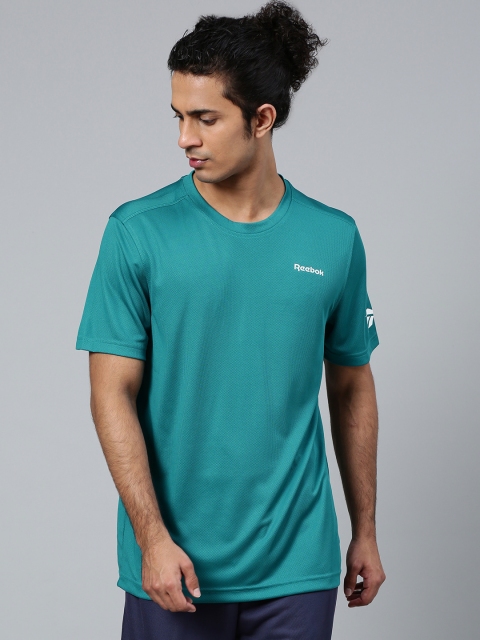 

Reebok Men Teal Green Solid Fon Mesh Round Neck Training T-shirt