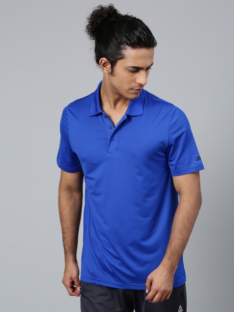 

Reebok Men Blue Solid Training Workout Ready Regular Polo T-Shirt