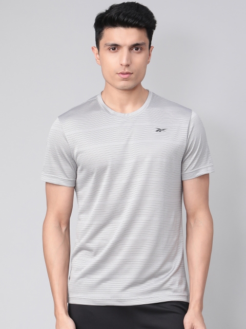 

Reebok Men Grey Slim Fit Self-Striped Training Structure T-Shirt