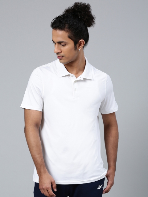 

Reebok Men White Solid Training Workout Ready Regular Polo T-Shirt