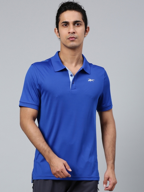 

Reebok Men Blue Solid Polo Collar Training T-shirt