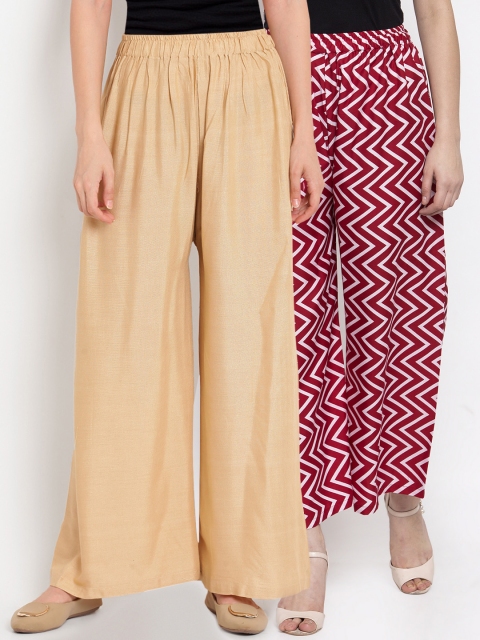 

TAG 7 Women Set of 2 Red & Beige Printed Wide Leg Palazzos