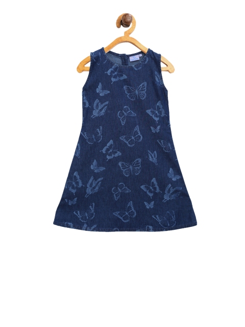 

Aatu Kutty Girls Blue Printed Denim A-Line Dress