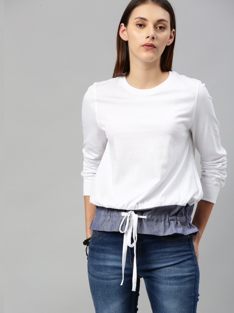 

Roadster Women White Solid Cinched Waist Top