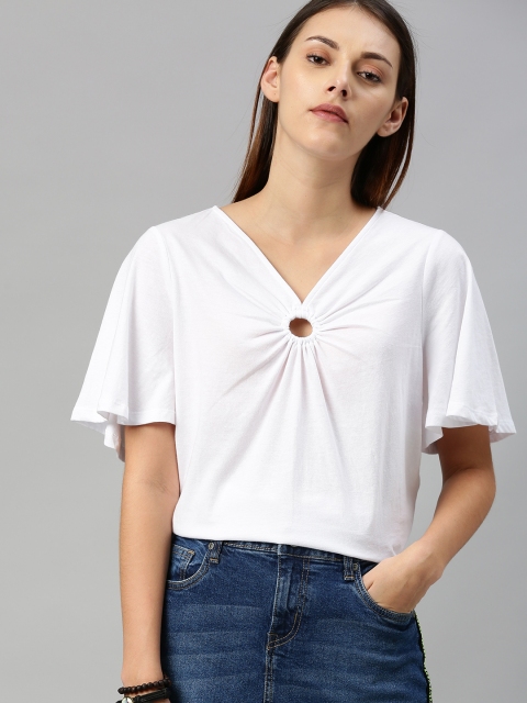 

Roadster Women White Solid Gathered Top with Cut Out Detail