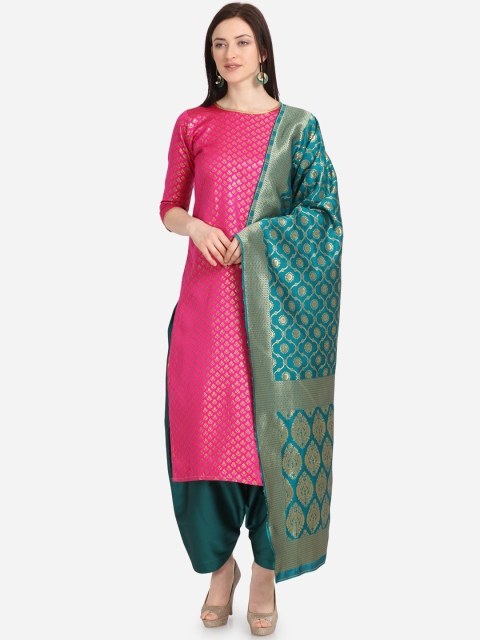 

Kvsfab Pink & Sea Green Silk Blend Unstitched Dress Material