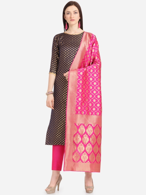 

Kvsfab Navy Blue & Pink Silk Blend Unstitched Dress Material