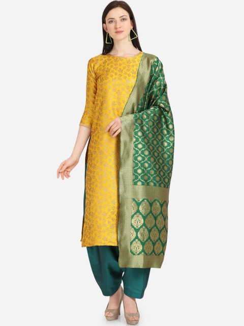 

Kvsfab Yellow & Green Silk Blend Unstitched Dress Material