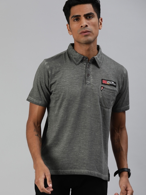 

Zalza Men Charcoal Grey Solid Polo Collar T-shirt with Pocket
