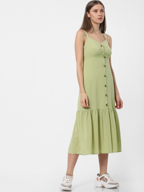 

ONLY Women Olive Green Solid Gathered A-Line Dress