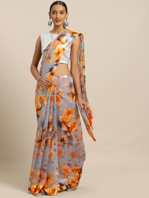 

Kalista Grey & Yellow Linen Blend Printed Saree