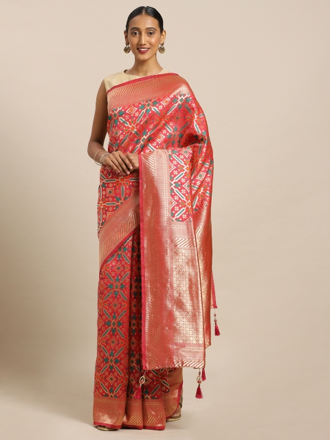 

Kalista Red & Blue Poly Silk Woven Design Banarasi Saree