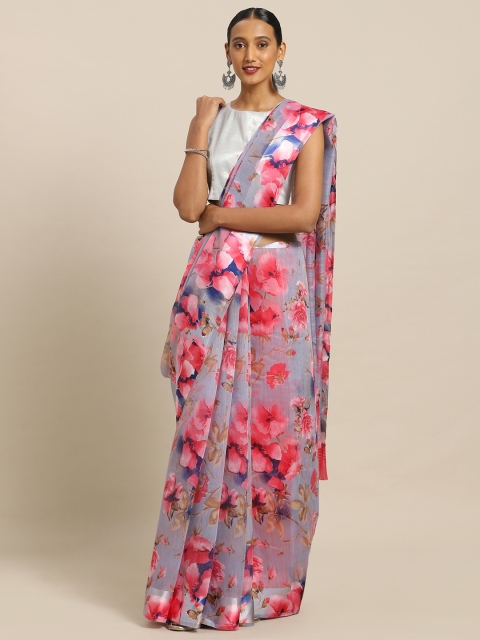 

Kalista Grey & Pink Linen Blend Printed Saree