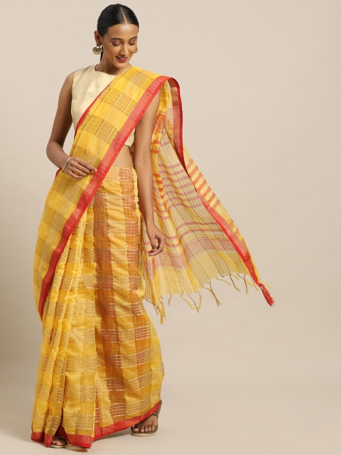 

Kalista Yellow & Red Linen Blend Striped Saree