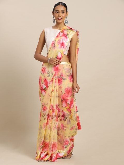

Kalista Yellow & Red Polycotton Printed Saree