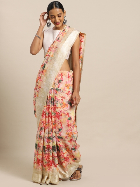 

Kalista Off-White & Red Polycotton Printed Saree