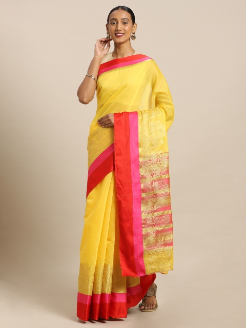 

Kalista Yellow Solid Polycotton Saree