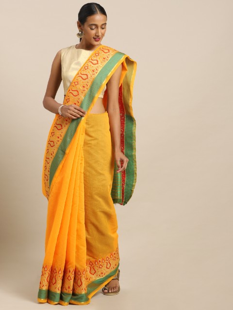 

Kalista Mustard Yellow Solid Polycotton Saree