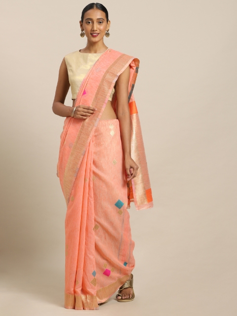 

Kalista Orange Polycotton Woven Design Saree