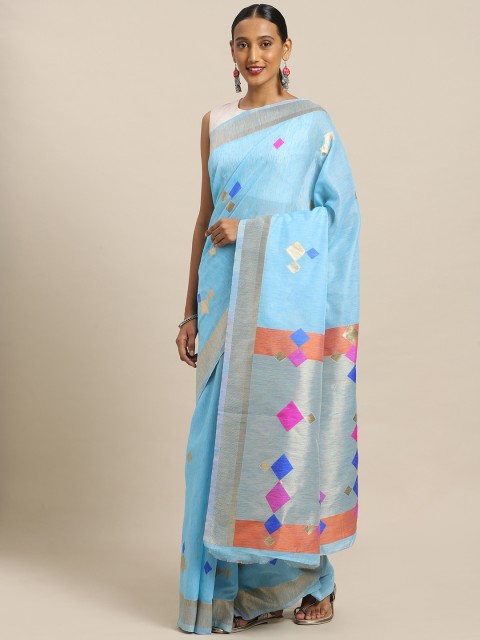 

Kalista Blue & Pink Polycotton Printed Saree