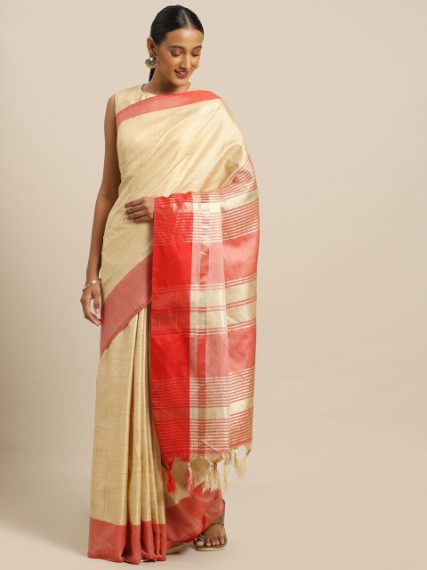 

Kalista Off-White & Red Polycotton Printed Saree