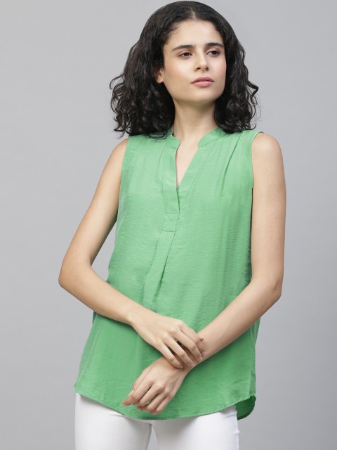 

Marks & Spencer Women Green Pleated Solid Top