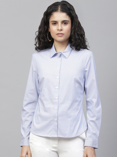 

Marks & Spencer Women Blue & White Slim Fit Striped Casual Shirt