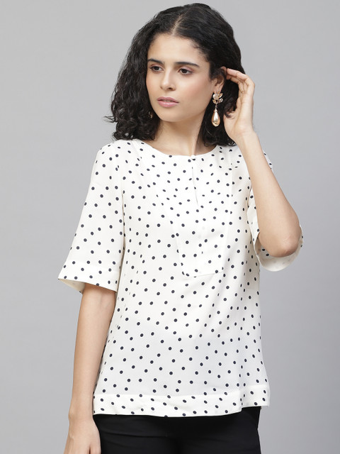 

Marks & Spencer Women White & Black Polka Dots Printed Top