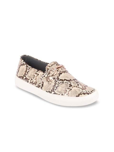 

FAUSTO Women Cream-Coloured & brown Slip-On Sneakers