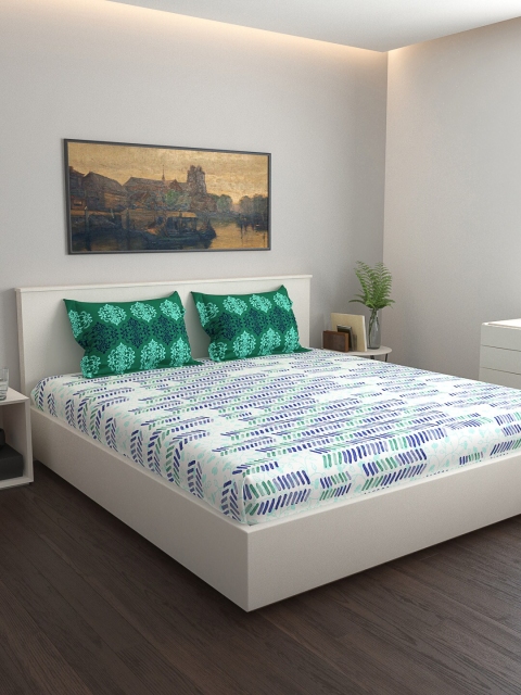 

daybreak Off-White & Blue Abstract 180 TC Cotton 1 Queen Bedsheet with 2 Pillow Covers