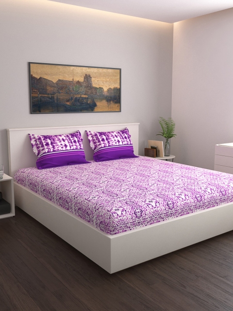 

daybreak Purple & White Ethnic Motifs 180 TC Cotton 1 Queen Bedsheet with 2 Pillow Covers