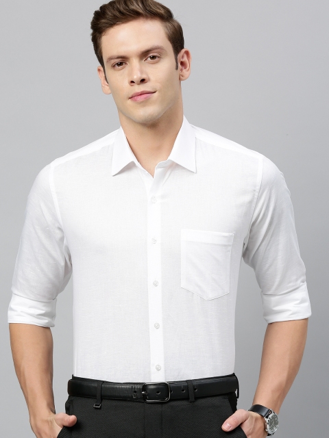 

Van Heusen Men White Slim Fit Solid Cotton Linen Formal Shirt