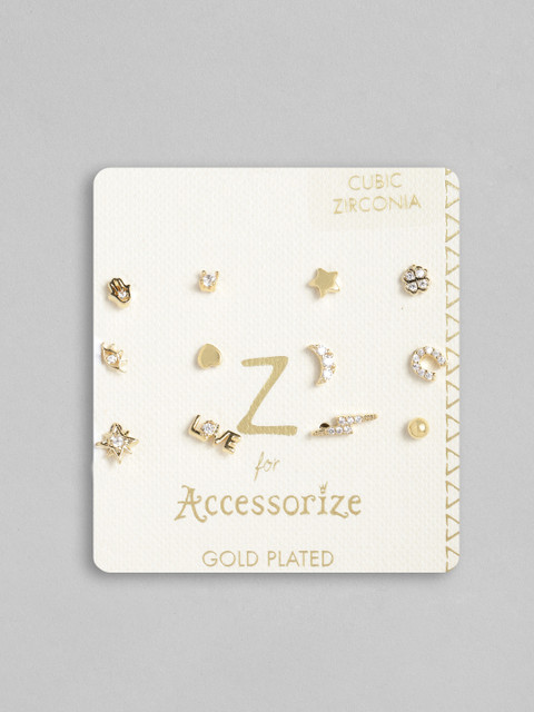 

Accessorize Set of 12 Gold-Plated CZ Studded Mismatch Studs