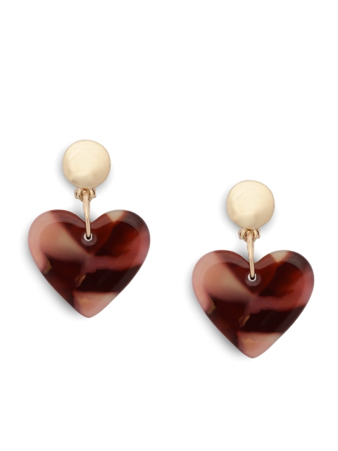 

Accessorize Gold-Toned & Burgundy Heart Shaped Clip-On Drop Earrings