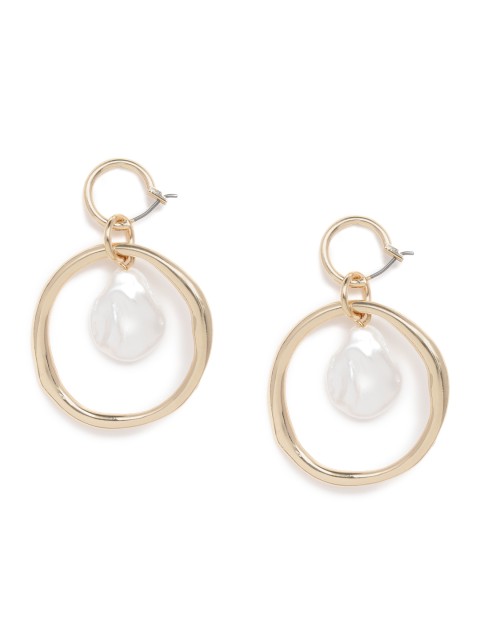 

Accessorize Gold-Toned & White Circular Hoop Earrings
