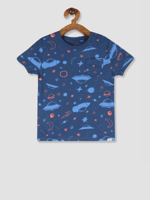 

GAP Boys Blue & Orange Printed Round Neck T-shirt