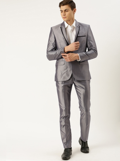 

Parx Men Navy Blue Solid Grey Stag Urban Fit Single-Breasted Formal Suit