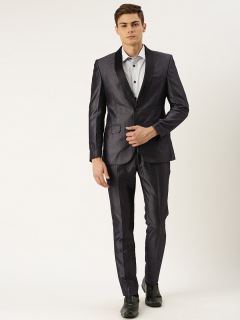 

Parx Men Navy Blue Solid Charcoal Grey Stag Urban Fit Tuxedo