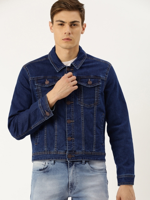 

Parx Men Blue Washed Denim Trucker Jacket