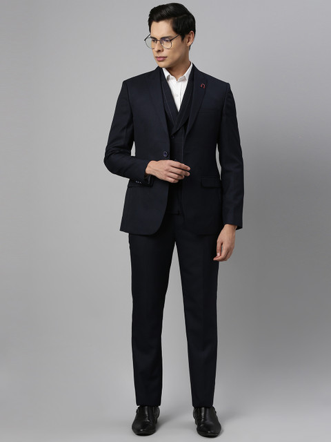 

Park Avenue Men Navy Blue Solid 3 Piece Super Slim-Fit Single-Breasted Formal Suit