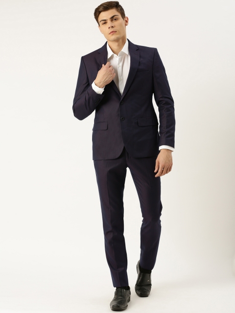 

Parx Men Navy Blue Solid Burgundy Stag Urban Fit Single-Breasted Formal Suit