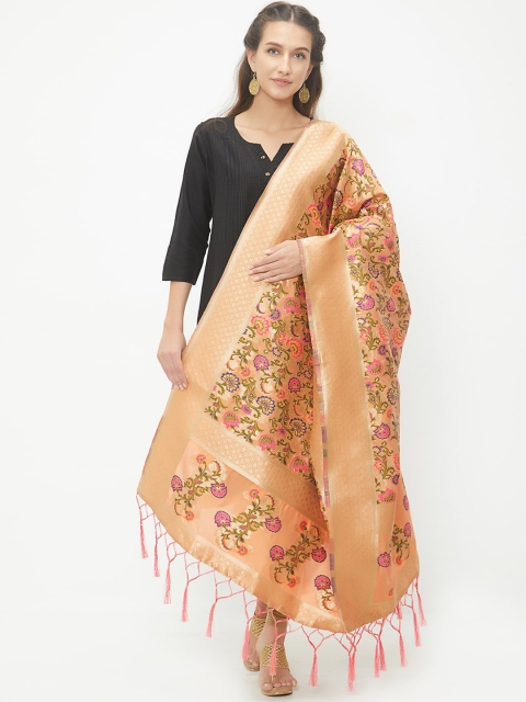 

Faserz Orange & Gold-Toned Woven Design Dupatta