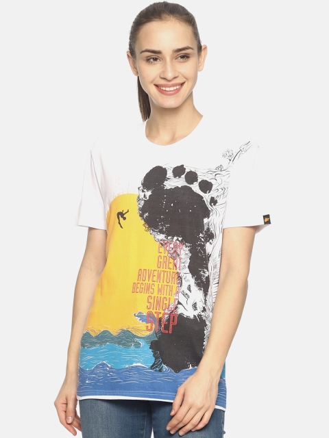 

Wolfpack Women White & Black Printed Round Neck T-shirt