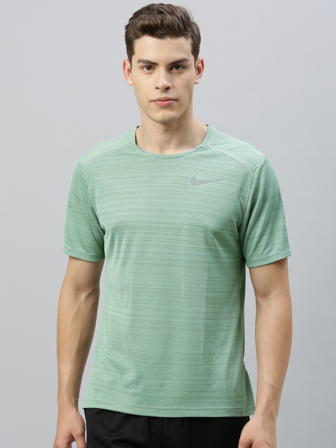 

Nike Men Sea Green Slub Effect Dri-FIT Miler Standard Fit Running T-shirt