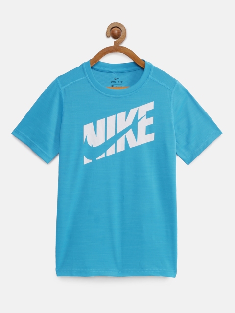 

Nike Boys Blue Printed Round Neck HBR+ PERF TOP SS Dri-FIT Training T-shirt